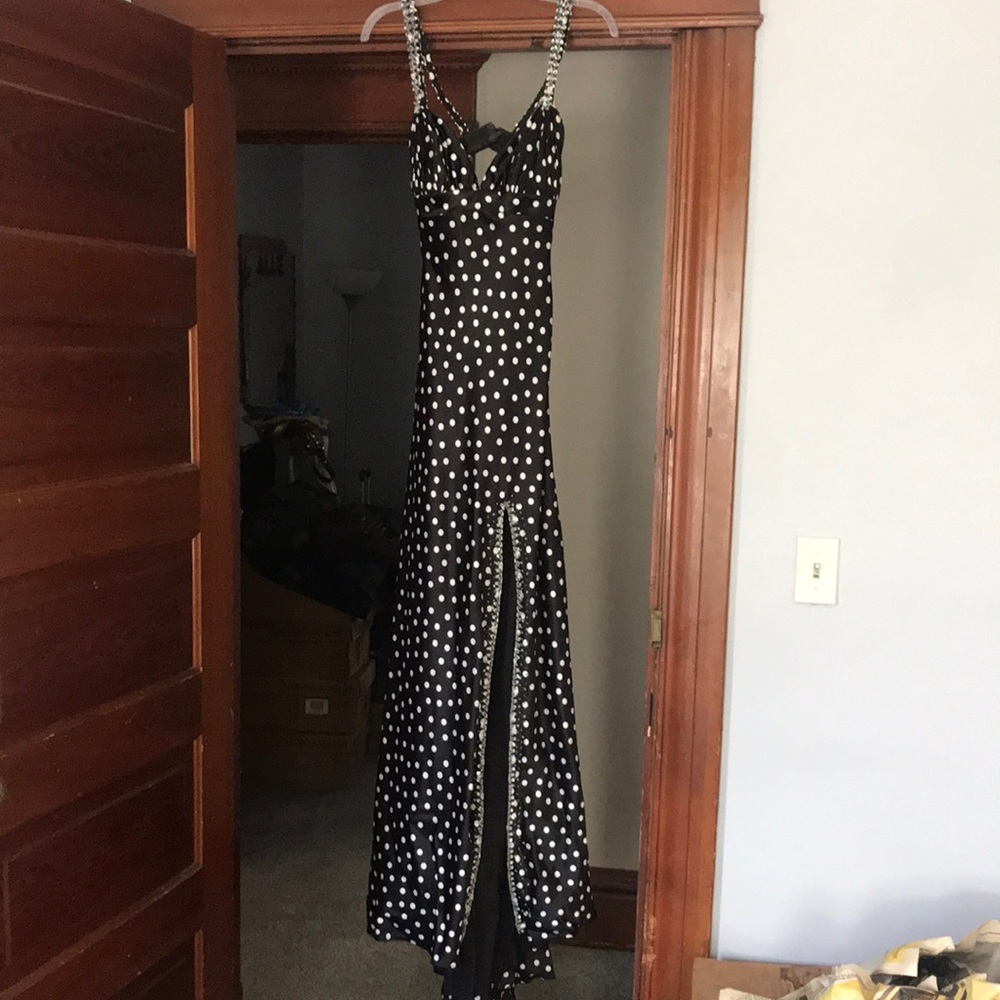 Black and white polka dot formal dress